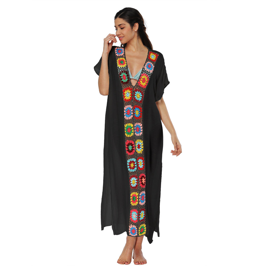 Damen Häkel-Strandkleid mit buntem Blumendesign Drune