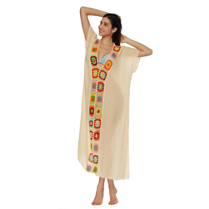 Damen Häkel-Strandkleid mit buntem Blumendesign Drune