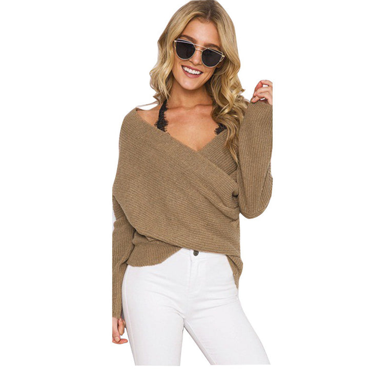 Damen Wickelpullover mit weitem V-Ausschnitt und lässiger Passform Drune