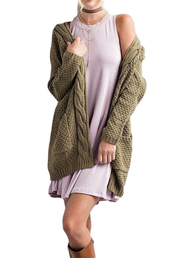 Damen Grober Strickcardigan mit offener Front und praktischen Taschen Drune