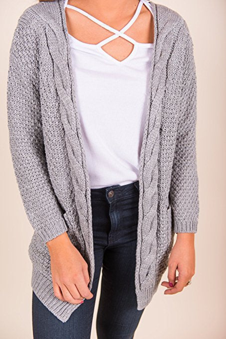 Damen Grober Strickcardigan mit offener Front und praktischen Taschen Drune