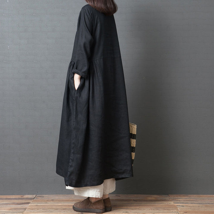 Damen lässiges Maxikleid mit V-Ausschnitt und lockerer Silhouette Drune