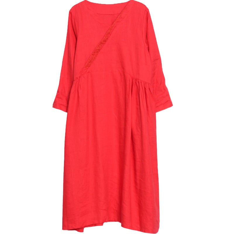Damen lässiges Maxikleid mit V-Ausschnitt und lockerer Silhouette Drune