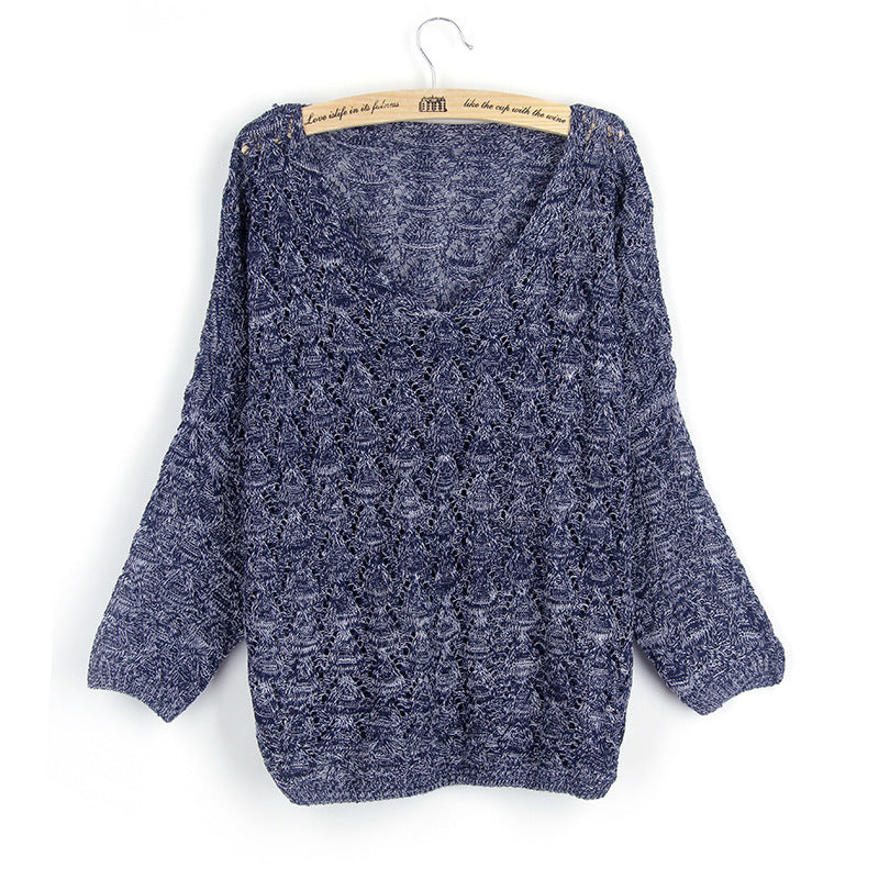 Damen lässiger Strickpullover mit V-Ausschnitt und luftiger Lochstruktur Drune