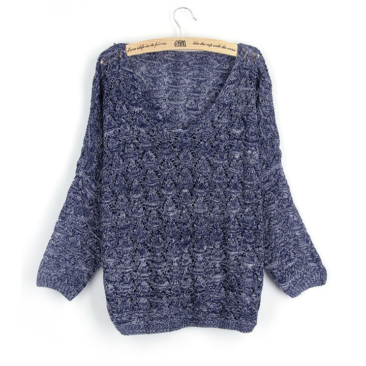 Damen lässiger Strickpullover mit V-Ausschnitt und luftiger Lochstruktur Drune