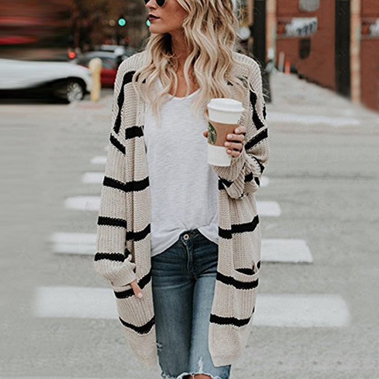 Damen Strickjacke im lässigen Oversized-Stil mit farbenfrohem Streifenmuster Drune
