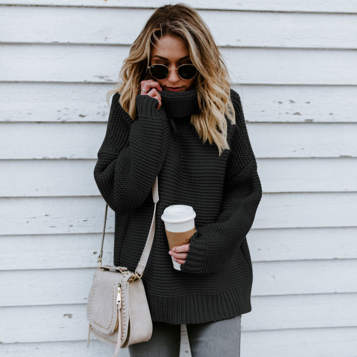 Damen Grobstrickpullover mit hohem Kragen und lässiger Passform Drune