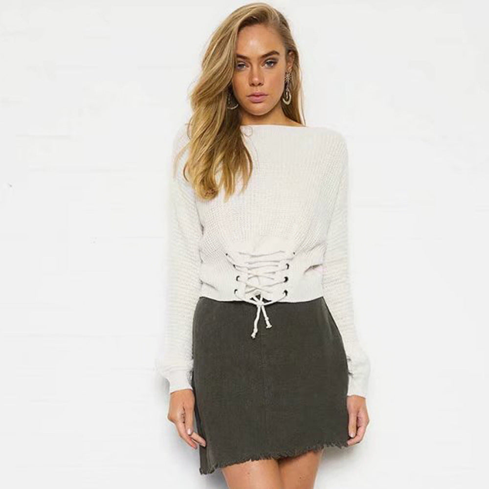 Damen Strickpullover mit vorderem Schnürdesign und modernem Schnitt Drune