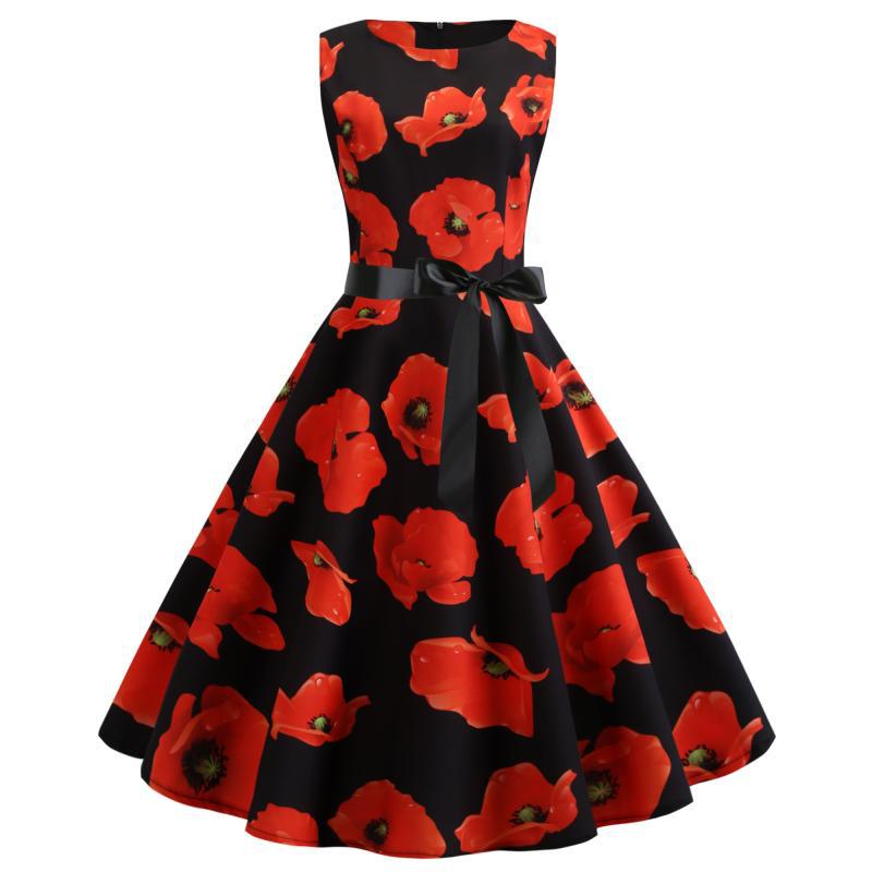 Damen Swingkleid mit floralem Design und elegantem Taillengürtel Drune