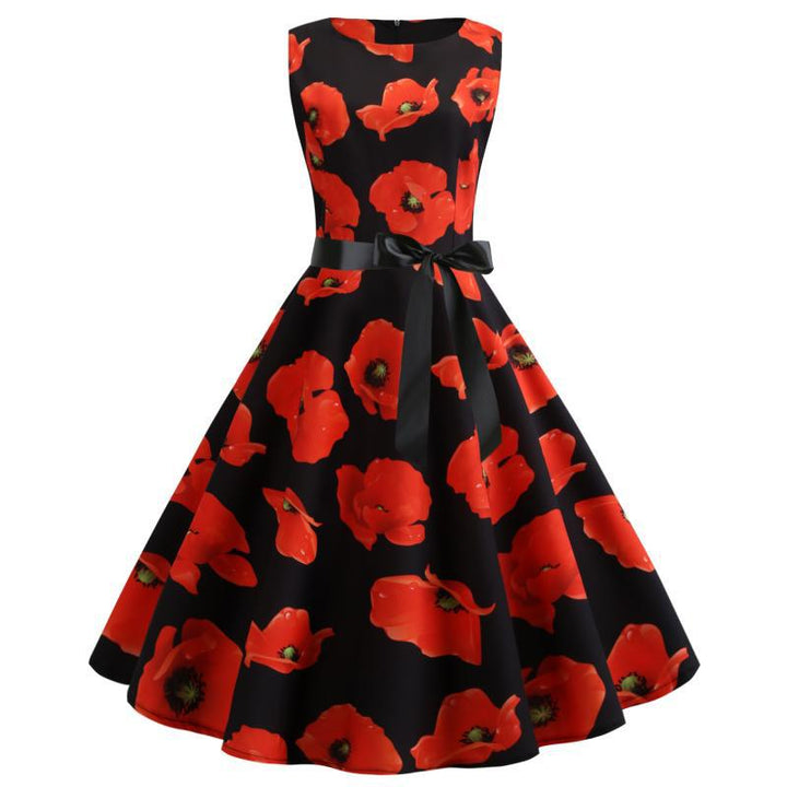 Damen Swingkleid mit floralem Design und elegantem Taillengürtel Drune