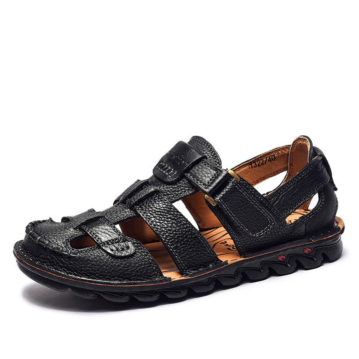Herren Bequeme Ledersandalen mit verstellbarem Riemen und rutschfester Sohle Drune