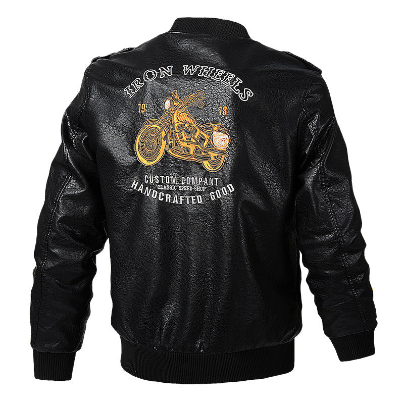 Herren Modische Kunstleder-Bomberjacke mit Stickereien Drune