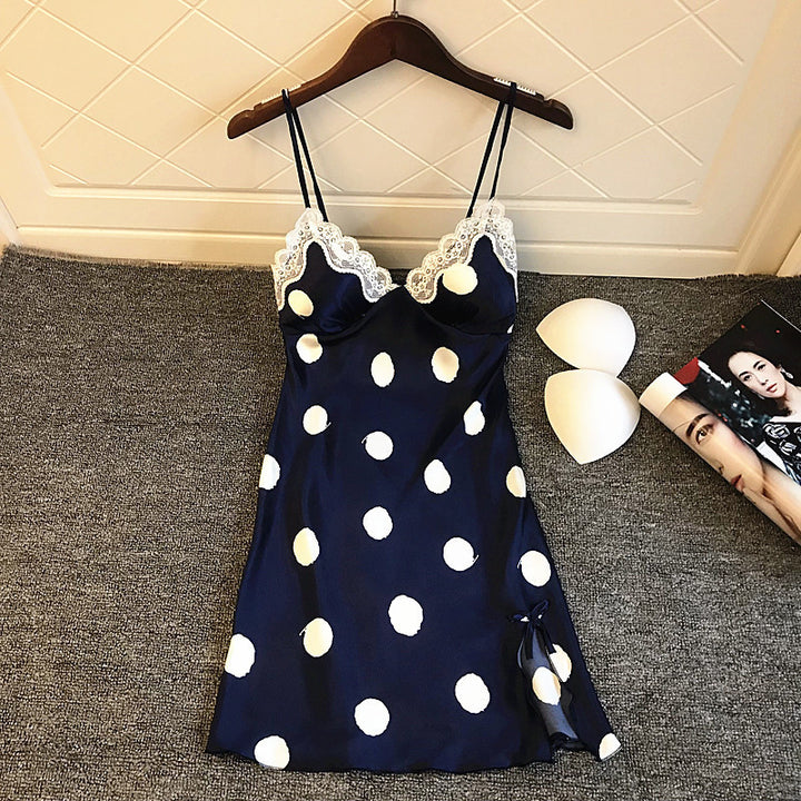Damen Nachtwäsche Kleid mit Spitzenakzenten und verspielten Punkten Drune