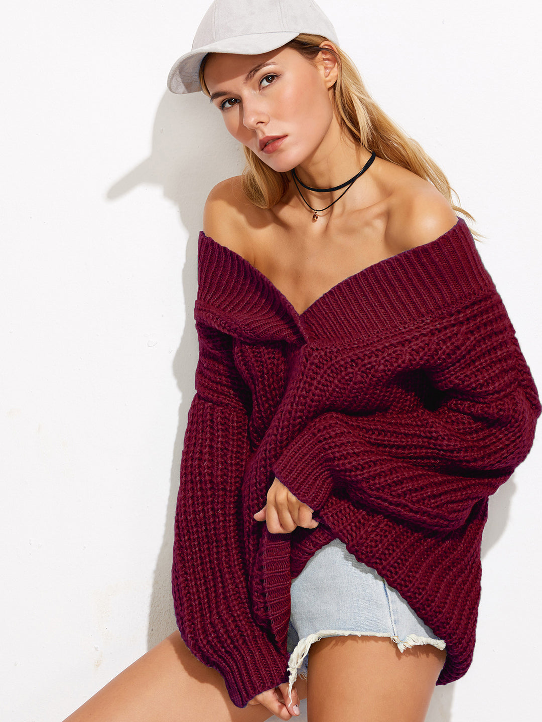 Damen Grobstrickpullover mit offenem Schnitt und stylishen Ärmeln Drune