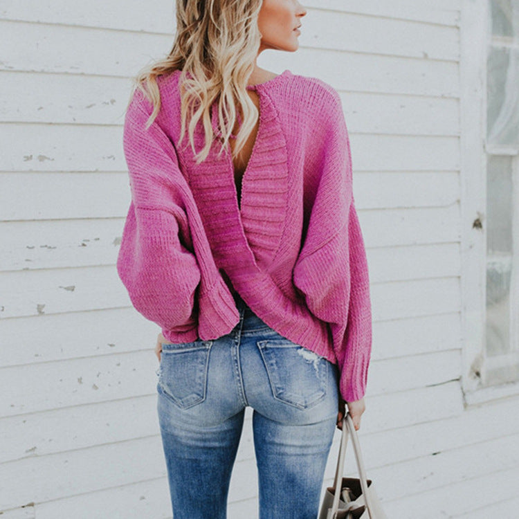 Damen Strickpullover mit tiefem V-Ausschnitt und weitem Schnitt Drune