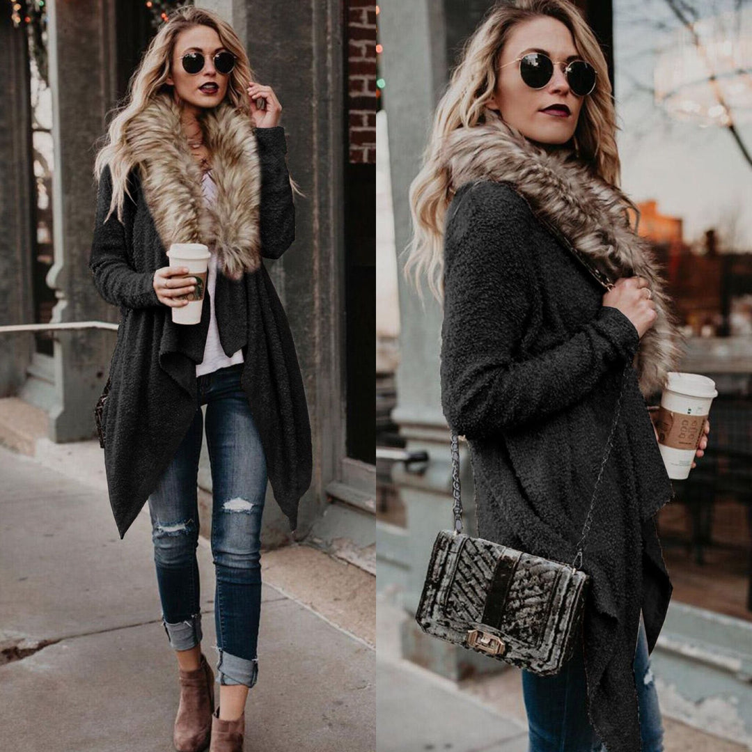 Damen Strickjacke mit kuscheligem Kragen und asymmetrischem Schnitt Drune