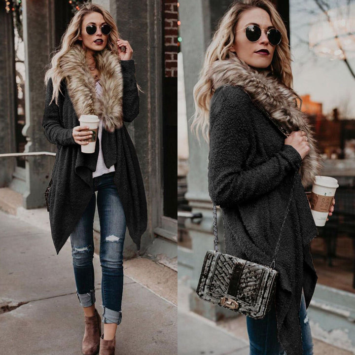 Damen Strickjacke mit kuscheligem Kragen und asymmetrischem Schnitt Drune