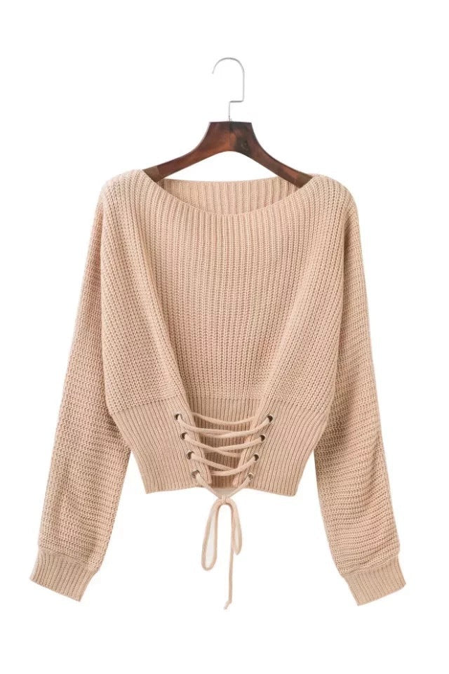 Damen Strickpullover mit ausgefallenem Rückenschnürdesign und weitem Schnitt Drune