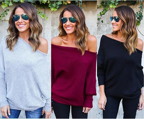 Damen lässiger Off-Shoulder Pullover mit strukturiertem Design und weiten Ärmeln Drune