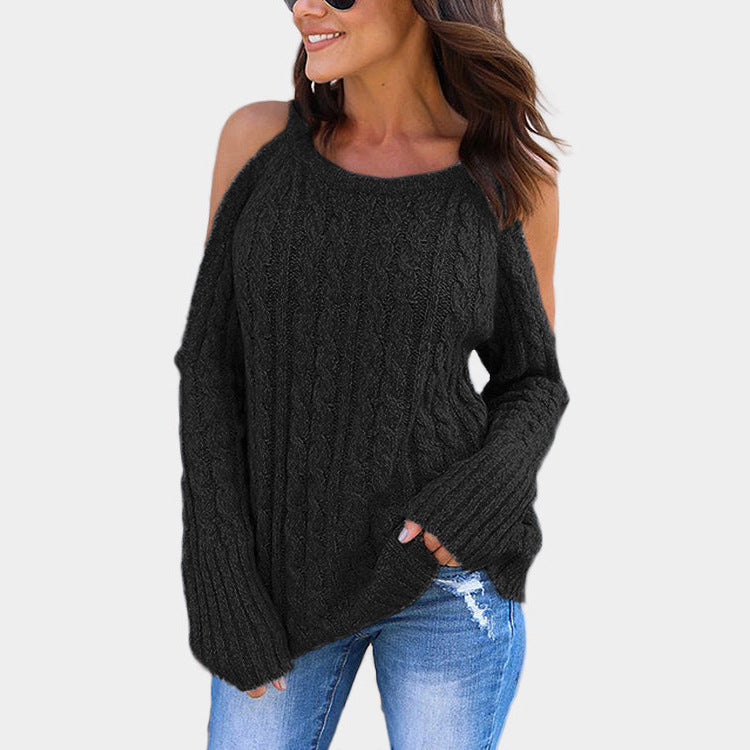 Damen Strickpullover mit Off-Shoulder Design und hohem Kragen Drune