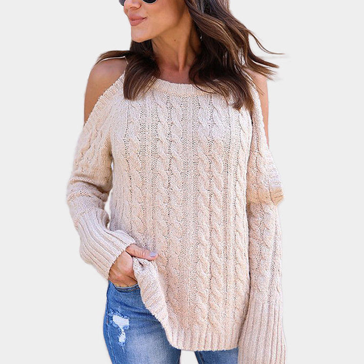 Damen Strickpullover mit Off-Shoulder Design und hohem Kragen Drune
