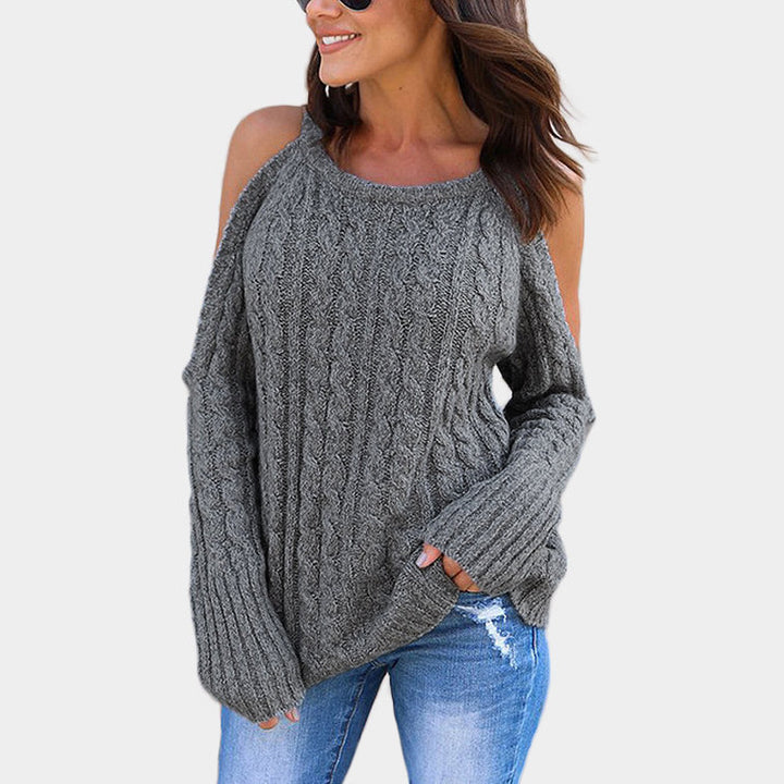 Damen Strickpullover mit Off-Shoulder Design und hohem Kragen Drune