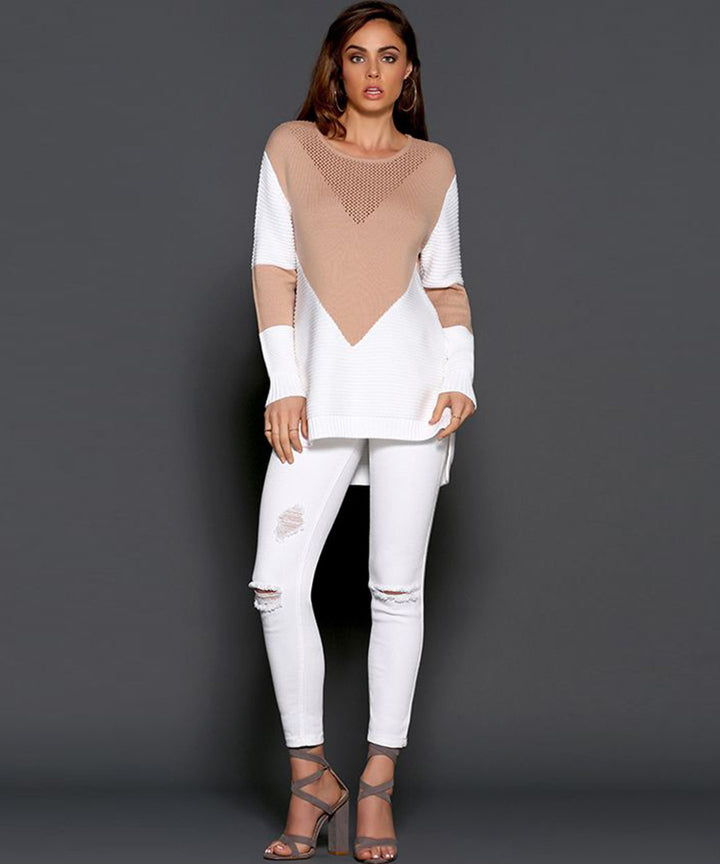 Damen modischer Strickpullover mit kreativem geometrischem Muster Drune