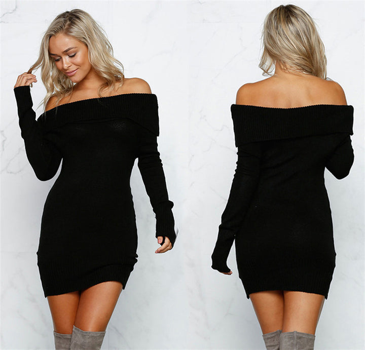 Damen Off-Shoulder Strickkleid mit figurbetontem Schnitt und feiner Rippstruktur Drune