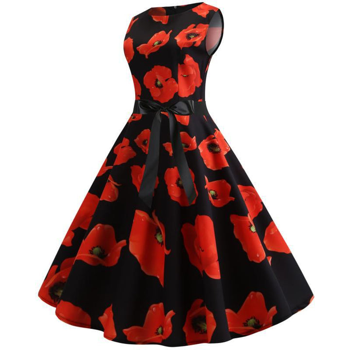 Damen Swingkleid mit floralem Design und elegantem Taillengürtel Drune