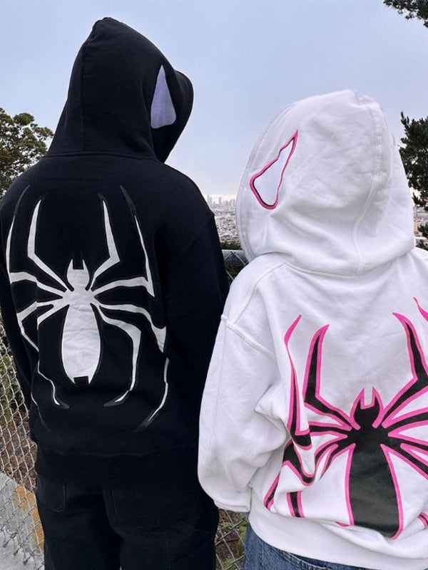 Drune | Hoodie mit Reißverschluss und Spinnenprint