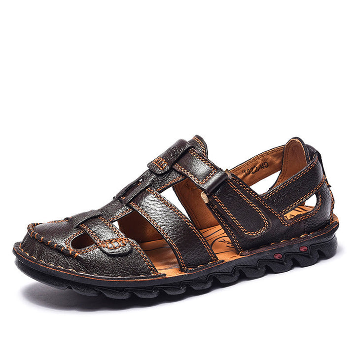 Herren Bequeme Ledersandalen mit verstellbarem Riemen und rutschfester Sohle Drune