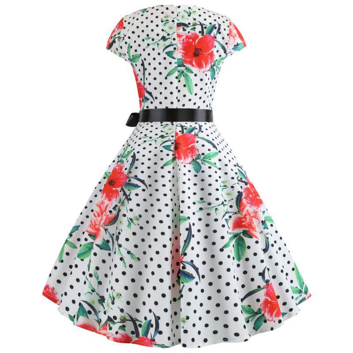 Damen Swingkleid mit floralem Design und Polka-Dots Drune