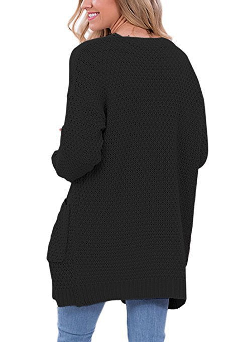 Damen Grober Strickcardigan mit offener Front und praktischen Taschen Drune
