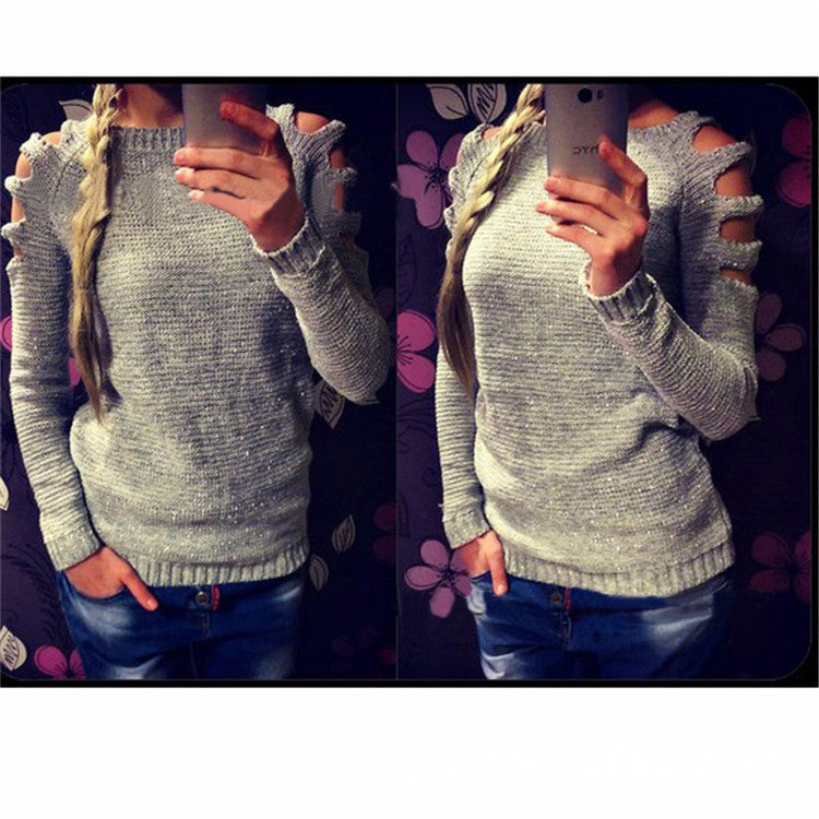 Damen Strickpullover mit innovativem Cut-Out-Design und glitzernden Details Drune