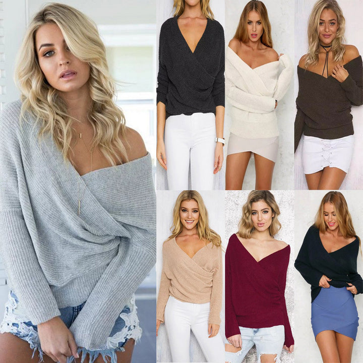 Damen Wickelpullover mit tiefem V-Ausschnitt und eleganter Struktur Drune
