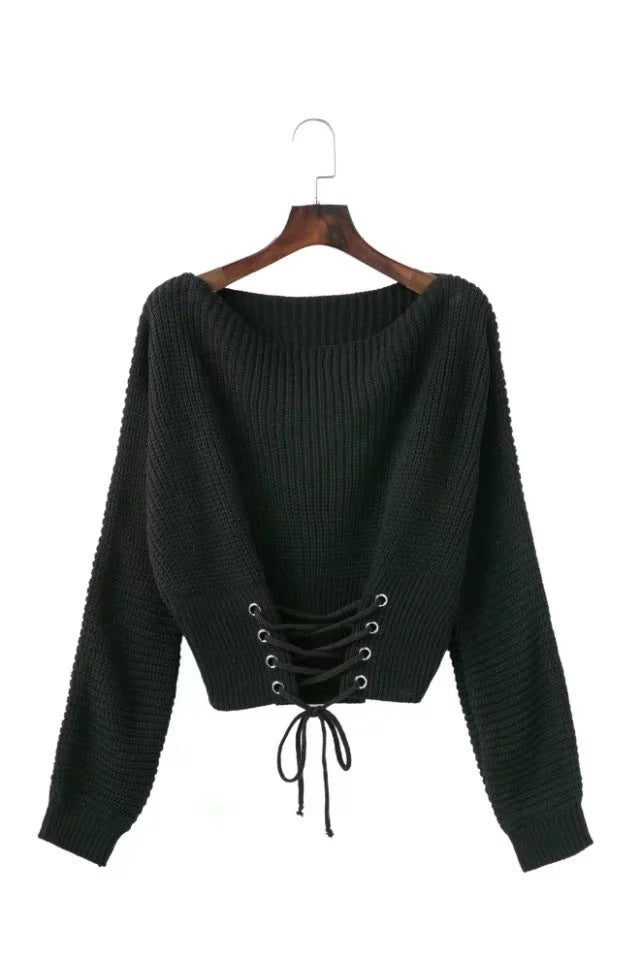 Damen Strickpullover mit ausgefallenem Rückenschnürdesign und weitem Schnitt Drune