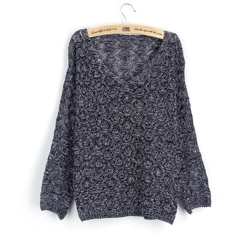 Damen lässiger Strickpullover mit V-Ausschnitt und luftiger Lochstruktur Drune