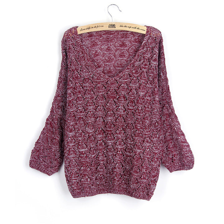 Damen lässiger Strickpullover mit V-Ausschnitt und luftiger Lochstruktur Drune