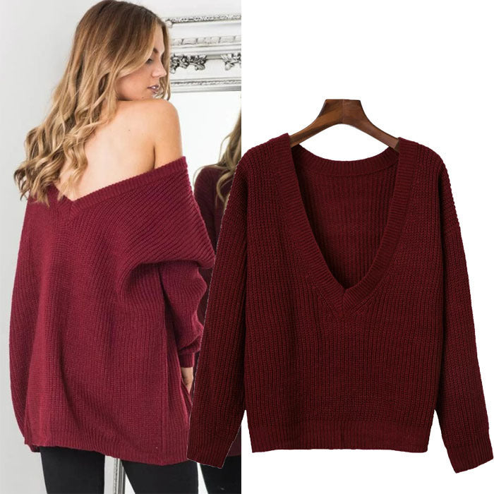 Damen Strickpullover mit tiefem V-Ausschnitt und lässiger Passform Drune