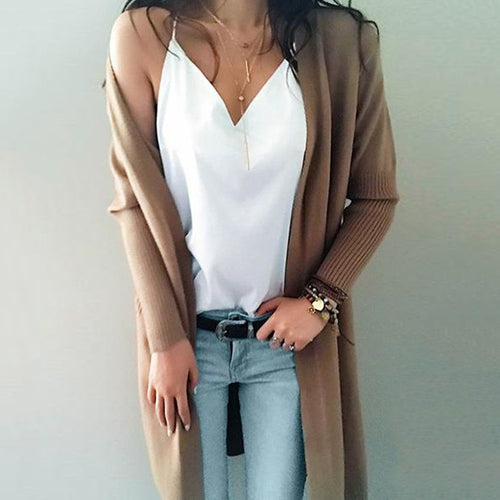 Damen Lange Strickjacke mit tiefen Taschen und offenem Schnitt Drune