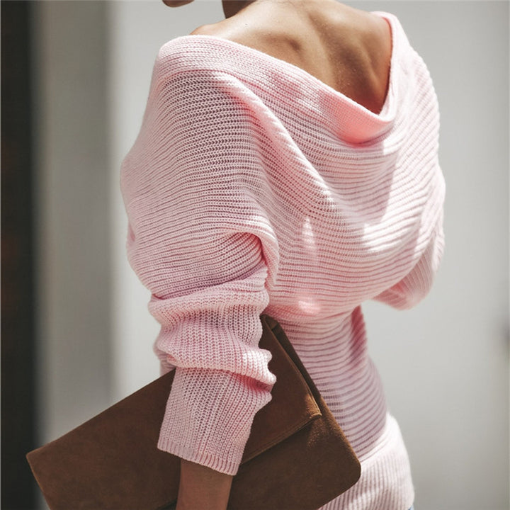 Damen Wickelpullover mit Off-Shoulder Design und lockerem Schnitt Drune