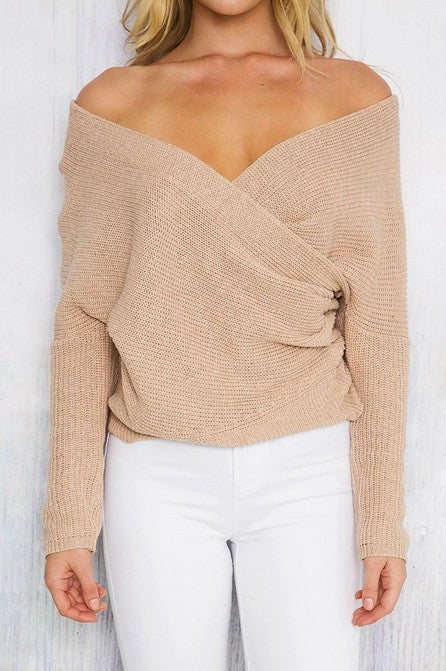 Damen Wickelpullover mit weitem V-Ausschnitt und lässiger Passform Drune