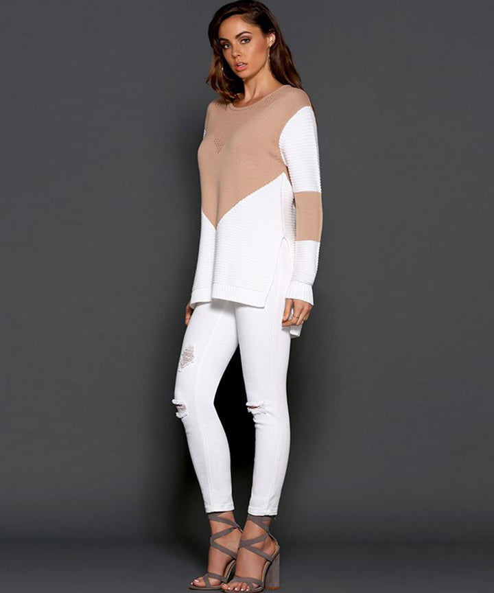 Damen modischer Strickpullover mit kreativem geometrischem Muster Drune