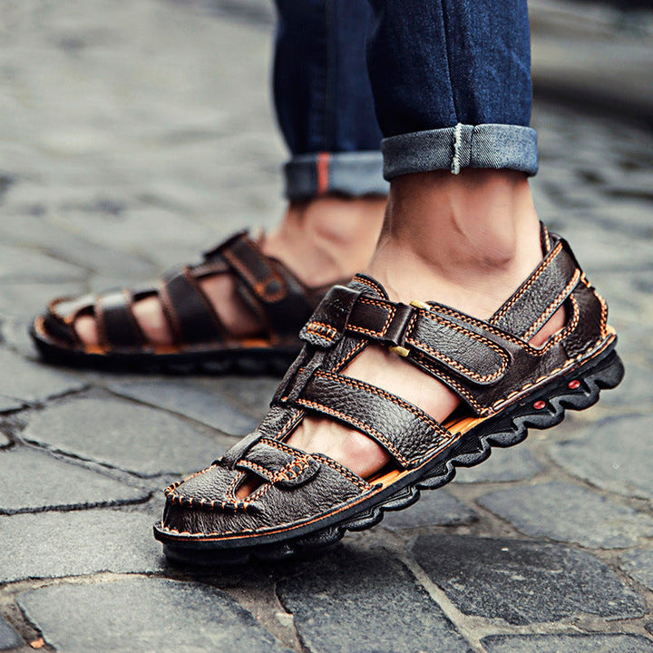 Herren Bequeme Ledersandalen mit verstellbarem Riemen und rutschfester Sohle Drune
