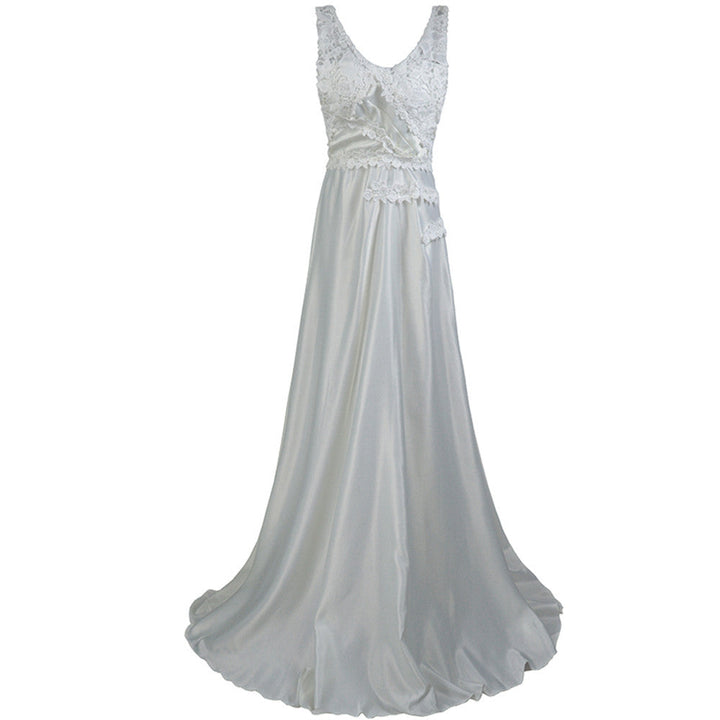 Drune | Damen Ärmelloses Spitzenoberteil und Seidig Glattes Maxi-Kleid