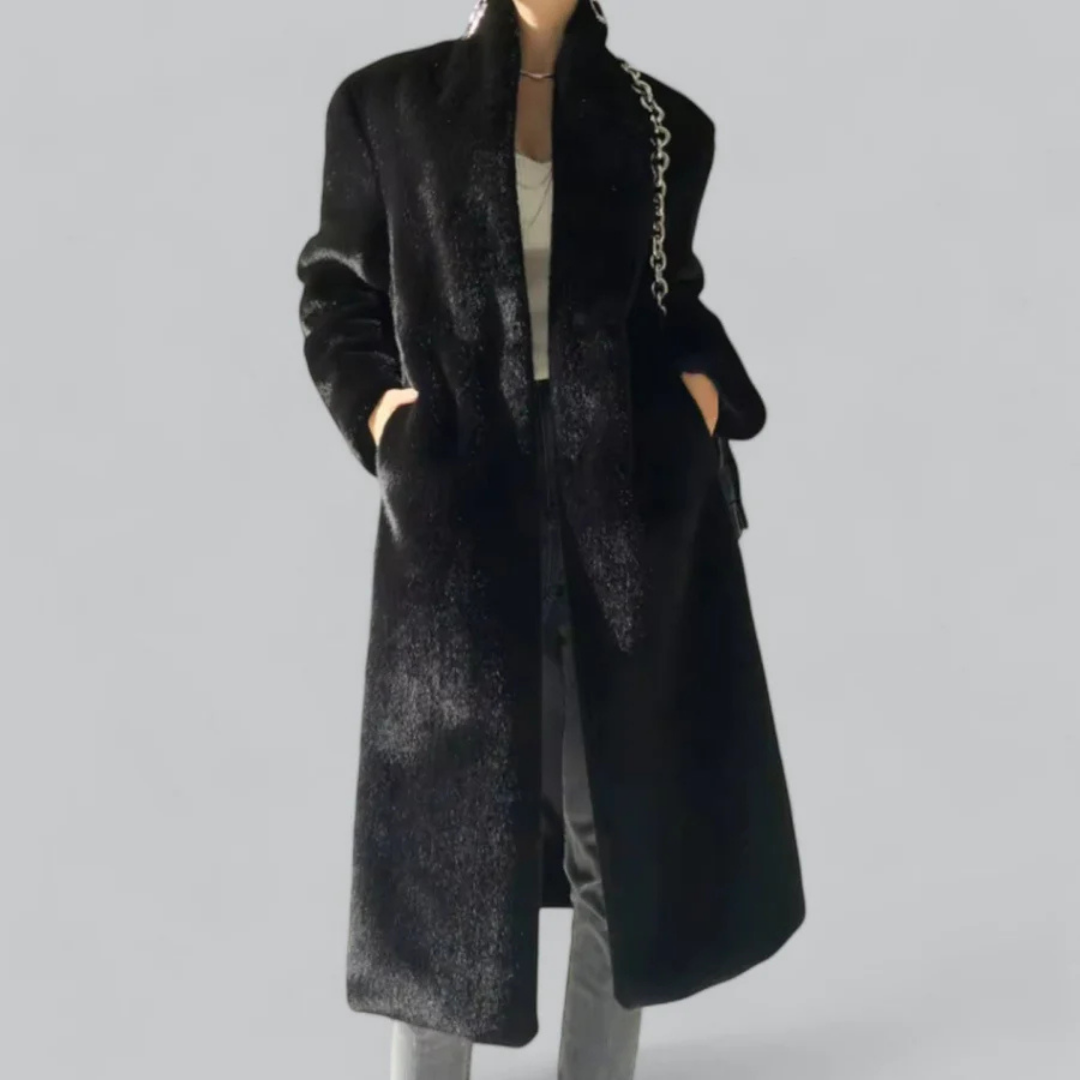 Drune | Damen Schwarz Slim Fit Langer Trenchcoat Klassischer Stil