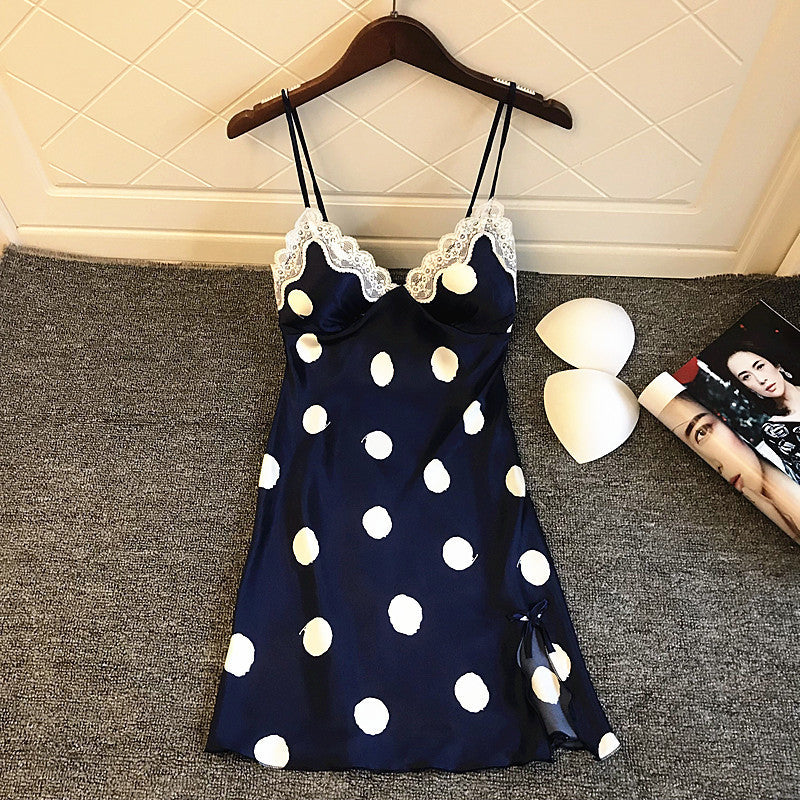 Damen Nachtwäsche Kleid mit Spitzenakzenten und verspielten Punkten Drune