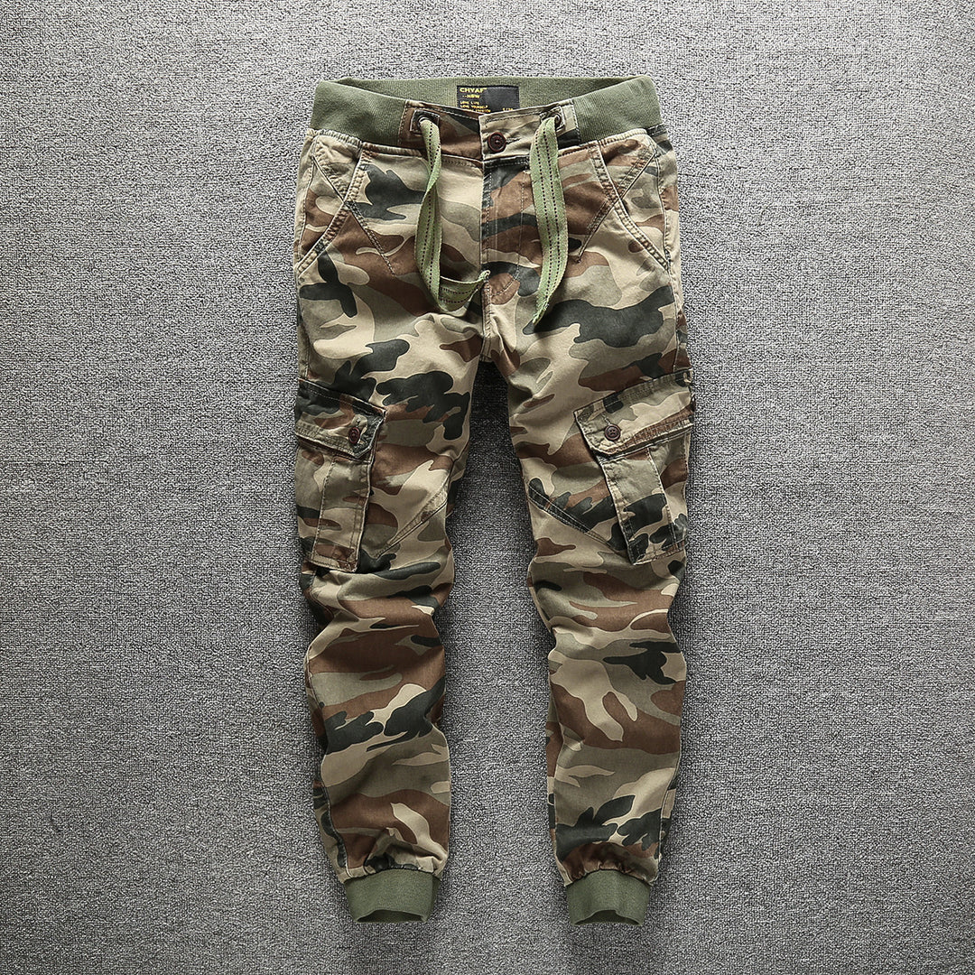 Herren Cargohose im Army-Stil mit elastischem Bund, Kordelzug und Bündchen Drune