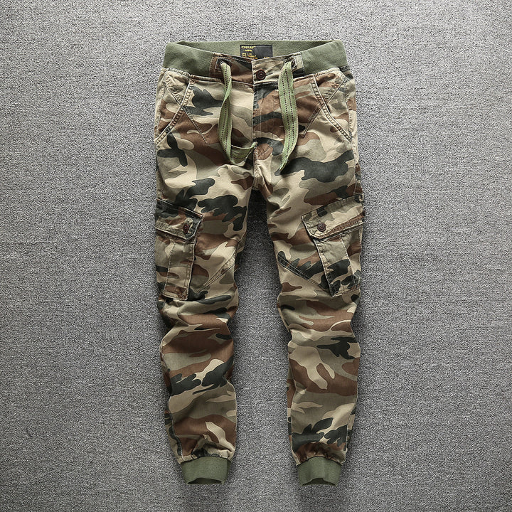 Herren Cargohose im Army-Stil mit elastischem Bund, Kordelzug und Bündchen Drune