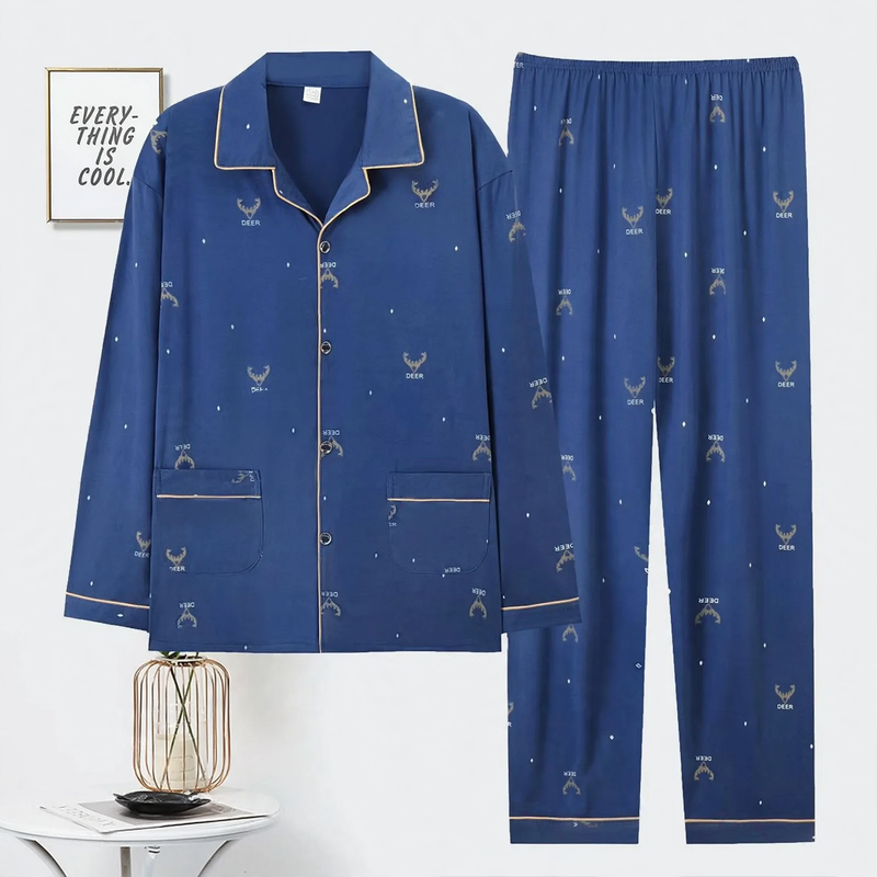 Herren-Pyjama-Set aus Baumwolle, langärmelig, bequem